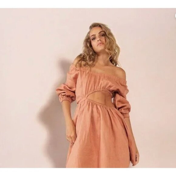 Sovere Entice Reversible Mini Cutout Linen Dress Bronze Womens Size Medium - Picture 2 of 10